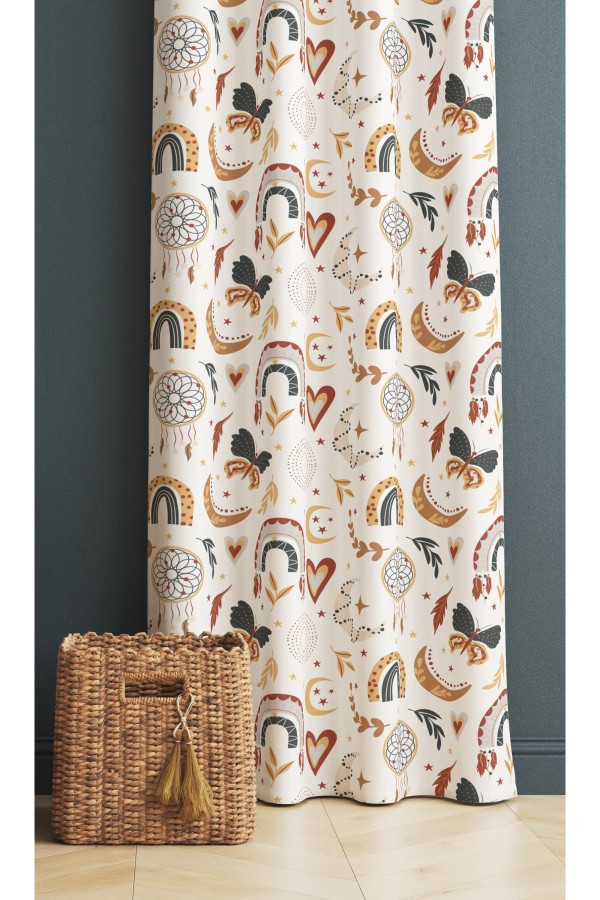 Boho Gökkuşağı Desenli Kız Çocuk Odası Fon Perde 140x260cm Boho Gökkuşağı Desenli Kız Çocuk Odası Fon Perde 140x260cm