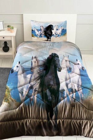 Koşan Atlar Desenli Tek Kişilik Kapitoneli Yorgan Yastık Kılıflı Koşan Atlar Desenli Tek Kişilik Kapitoneli Yorgan Yastık Kılıflı