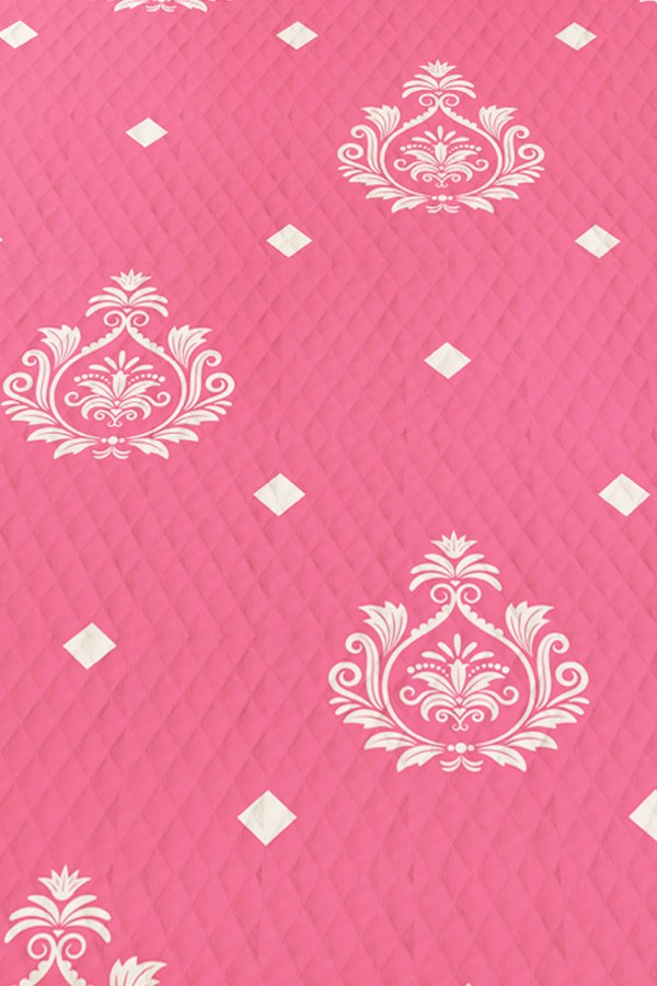Pembe Beyaz Retro Desenli Kız Çocuk Tek Kişilik Pike Takımı Kapitoneli Yatak Örtüsü