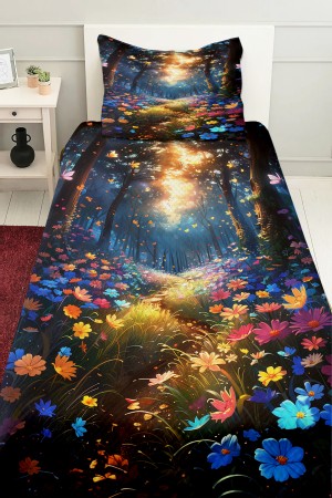 Çiçek Bahçesi Desenli Kız Çocuk Tek Kişilik Pike Takımı Kapitoneli Yatak Örtüsü