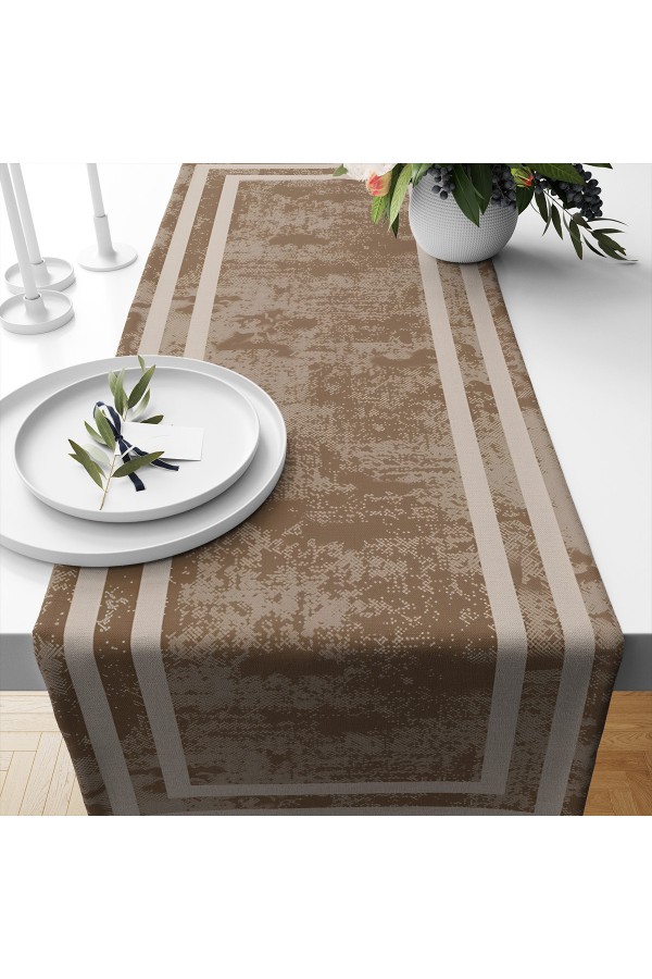 Açık Kahve Çizgili Desenli Baskılı Leke Tutmaz Dertsiz Dekoratif Runner Örtüsü 40x140cm
