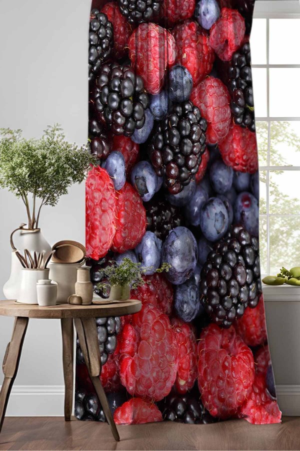 Çilek Böğürtlenler Desenli Djital Baskılı Yemek Odası Mutfak Fon Perde 140x260cm Çilek Böğürtlenler Desenli Djital Baskılı Yemek Odası Mutfak Fon Perde 140x260cm