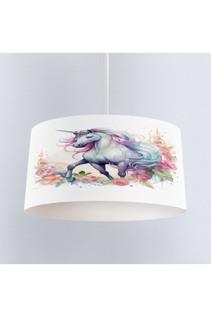 Renkli Çiçekli Unicorn Atlı Desenli Kız Çocuk Sarkıt Avize Modeli