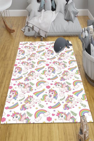 Gökkuşağı Unicorn Atlı Desenli Kız Çocuk Odası Halısı Kaymaz Taban Yıkanabilir Gökkuşağı Unicorn Atlı Desenli Kız Çocuk Odası Halısı Kaymaz Taban Yıkanabilir