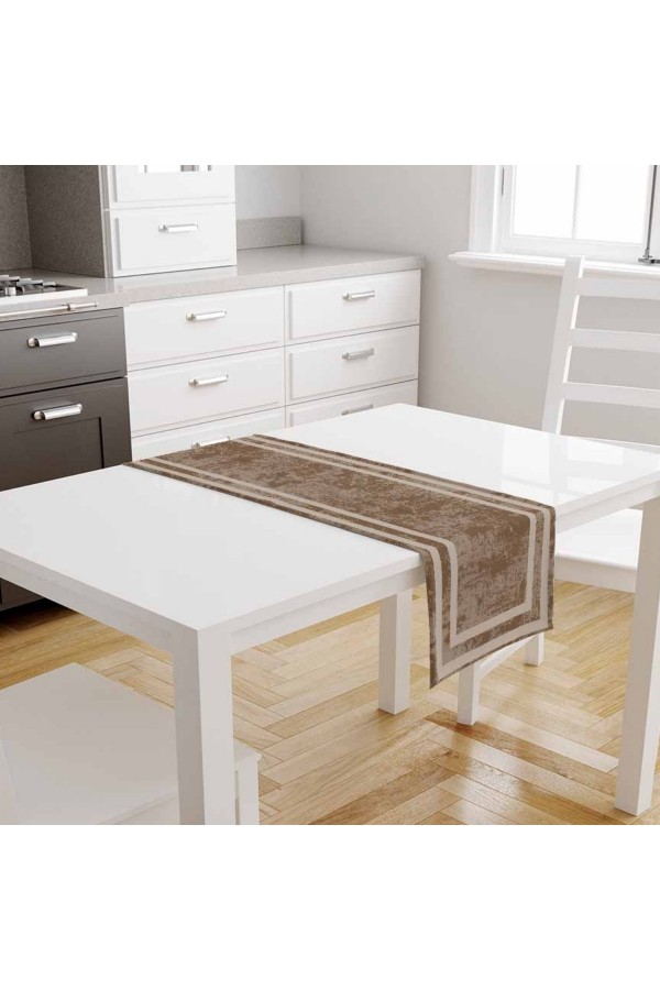 Açık Kahve Çizgili Desenli Baskılı Leke Tutmaz Dertsiz Dekoratif Runner Örtüsü 40x140cm