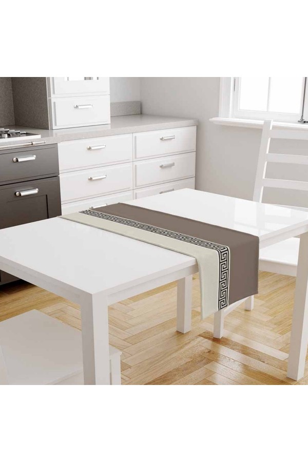 Kahverengi Kilit Desenli Baskılı Leke Tutmaz Dertsiz Dekoratif Runner Örtüsü 40x140cm