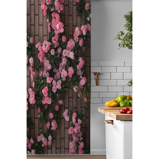 Pembe Sarmaşık Güller Desenli Djital Baskılı Yemek Odası Mutfak Fon Perde 140x260cm