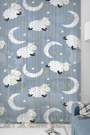 Gri Beyaz Kuzulu Desenli Erkek Çocuk Tül Perde Tek Kanat 140x260cm