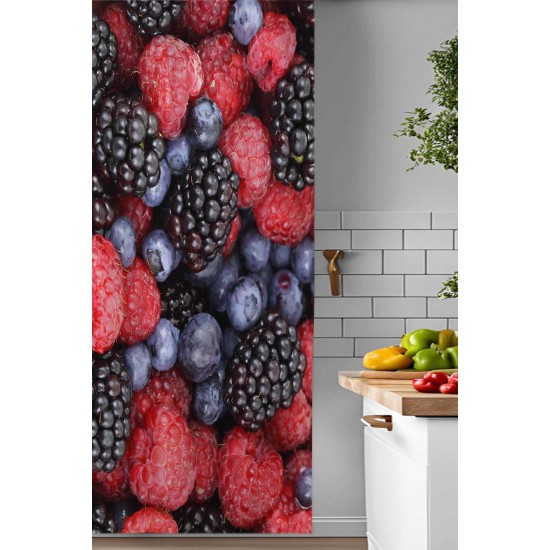 Çilek Böğürtlenler Desenli Djital Baskılı Yemek Odası Mutfak Fon Perde 140x260cm