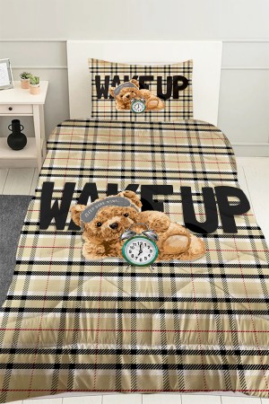 Uyuyan Ayı Teddy Desenli Erkek Çocuk Tek Kişilik Kapitoneli Yorgan Kılıfı Uyku Seti