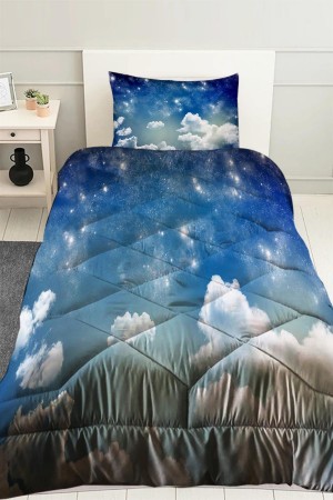 Mavi Beyaz Bulutlar Desenli Tek Kişilik Kapitoneli Yorgan Yastık Kılıflı Mavi Beyaz Bulutlar Desenli Tek Kişilik Kapitoneli Yorgan Yastık Kılıflı