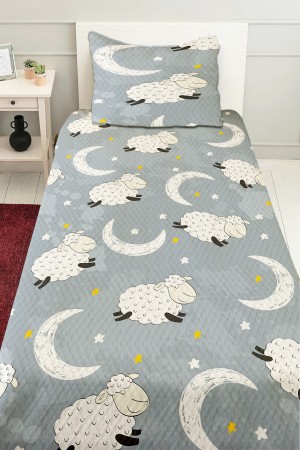 Gri Beyaz Kuzulu Desenli Erkek Çocuk Tek Kişilik Pike Takımı Kapitoneli Yatak Örtüsü