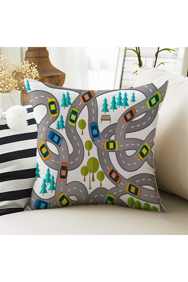 Trafik Araba Yol Desenli Erkek Çocuk Dekoratif Çift Taraflı Kırlent Kılıfı 43x43cm Trafik Araba Yol Desenli Erkek Çocuk Dekoratif Çift Taraflı Kırlent Kılıfı 43x43cm