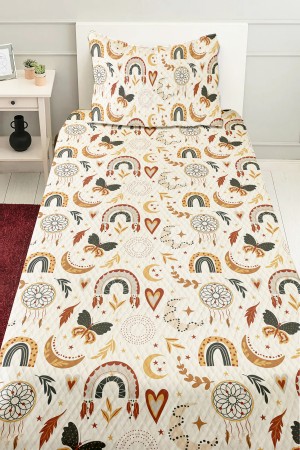 Boho Gökkuşağı Desenli Kız Çocuk Tek Kişilik Pike Takımı Kapitoneli Yatak Örtüsü