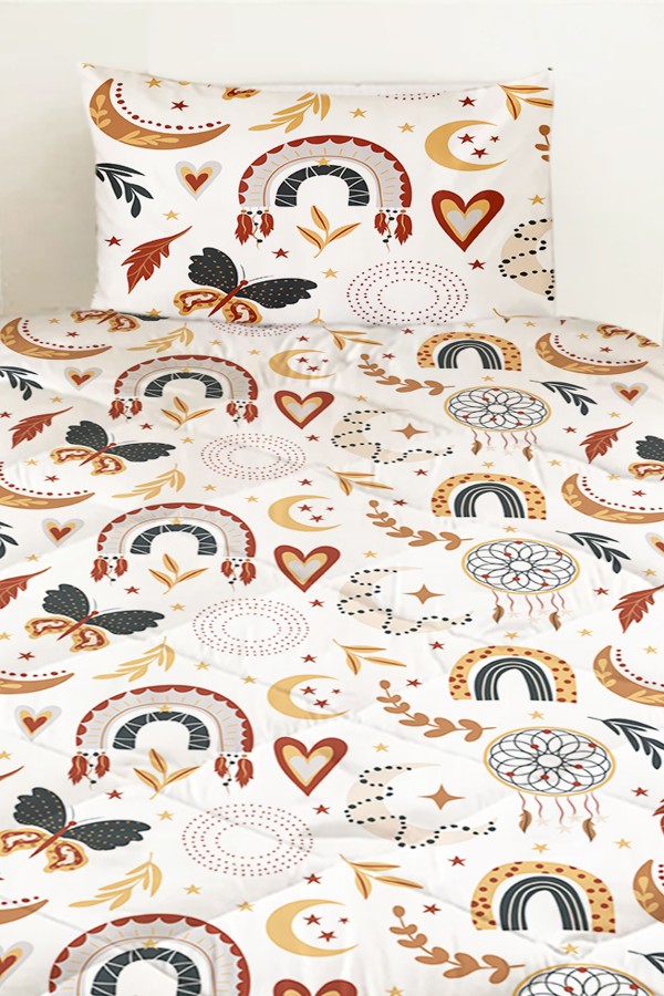 Boho Gökkuşağı Desenli Kız Çocuk Tek Kişilik Kapitoneli Yorgan Yastık Kılıflı Boho Gökkuşağı Desenli Kız Çocuk Tek Kişilik Kapitoneli Yorgan Yastık Kılıflı