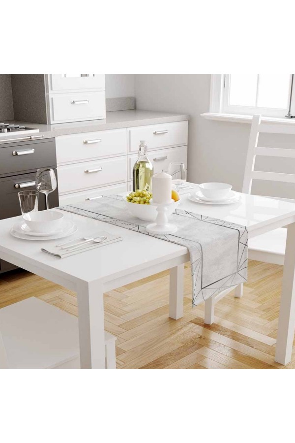 Gri Çizgili Desenli Baskılı Leke Tutmaz Dertsiz Dekoratif Runner Örtüsü 40x140cm