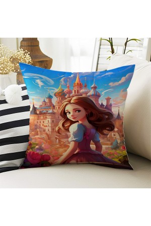 Prenses Şatalu Desenli Kız Çocuk Dekoratif Çift Taraflı Kırlent Kılıfı 43x43cm