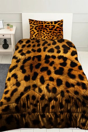 Kahve Siyah Leopar Desenli Tek Kişilik Kapitoneli Yorgan Yastık Kılıflı Kahve Siyah Leopar Desenli Tek Kişilik Kapitoneli Yorgan Yastık Kılıflı