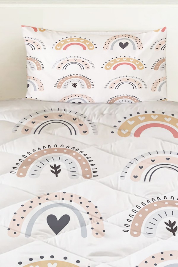 Renkli Boho Gökkuşakları Desenli Kız Çocuk Tek Kişilik Kapitoneli Yorgan Kılıfı Uyku Seti Renkli Boho Gökkuşakları Desenli Kız Çocuk Tek Kişilik Kapitoneli Yorgan Kılıfı Uyku Seti