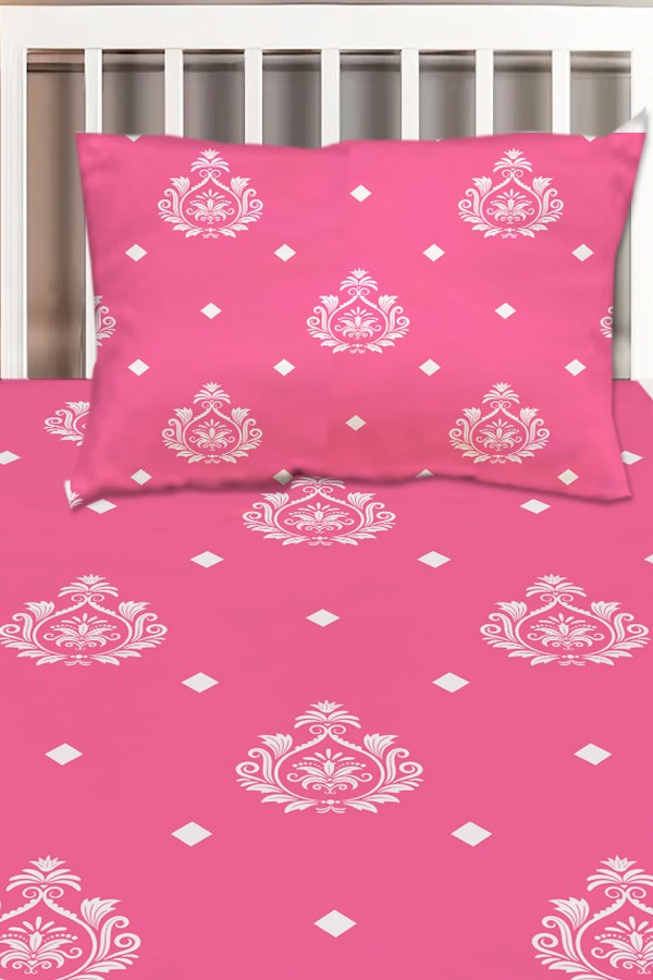 Pembe Beyaz Retro Desenli Kız Çocuk Tek Kişilik Dekoratif Yatak Örtüsü Yastık Kılıflı