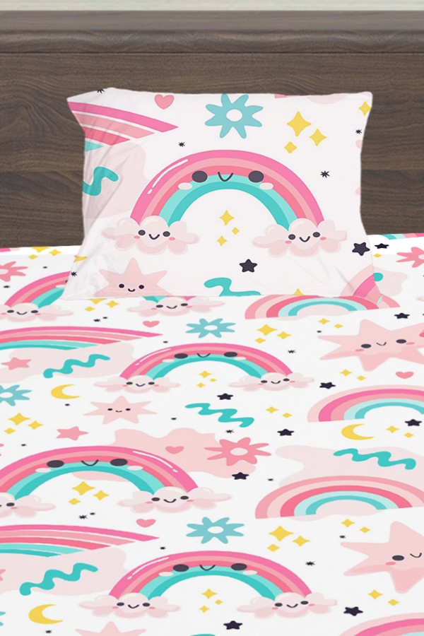 Pembe Gök Kuşaklı Desenli Kız Çocuk Tek Kişilik Yastıklı Lastikli Çarşaf Takımı 100x200cm Pembe Gök Kuşaklı Desenli Kız Çocuk Tek Kişilik Yastıklı Lastikli Çarşaf Takımı 100x200cm