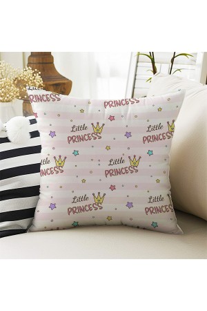 Prenses Yazılı Pembe Desenli Kız Çocuk Dekoratif Çift Taraflı Kırlent Kılıfı 43x43cm