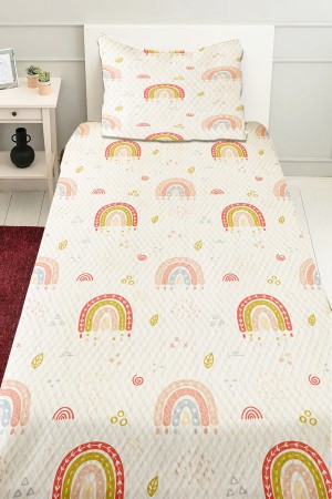 Minimal Gökkuşağı Desenli Kız Çocuk Tek Kişilik Pike Takımı Kapitoneli Yatak Örtüsü