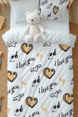 Kalpli Seni Seviyorum Desenli Kız Çocuk Tek Kişilik Nevresim Takımı Yastık Kılıflı