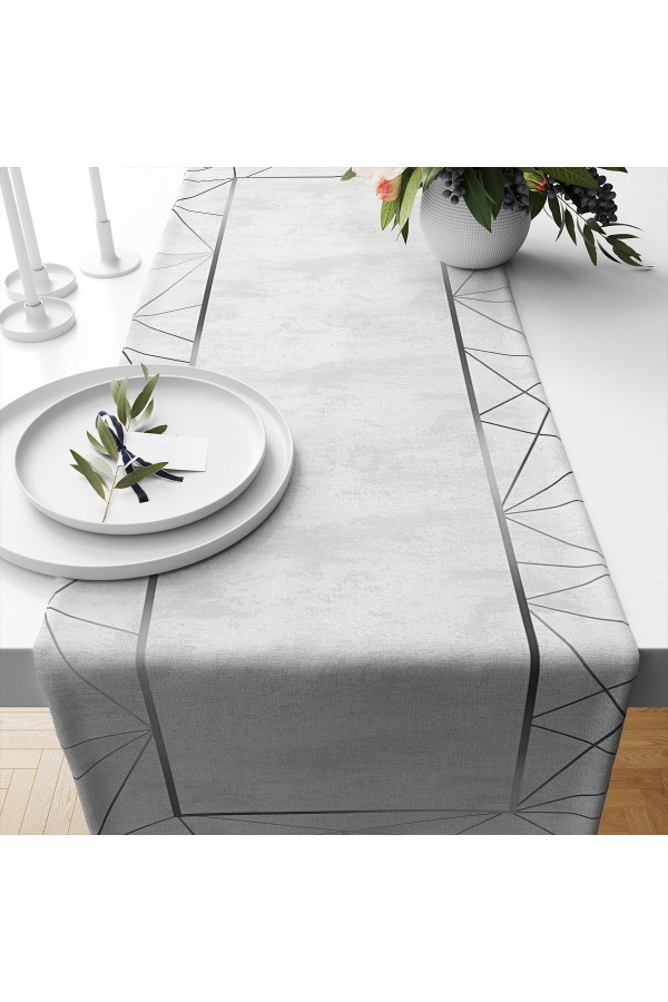 Gri Çizgili Desenli Baskılı Leke Tutmaz Dertsiz Dekoratif Runner Örtüsü 40x140cm