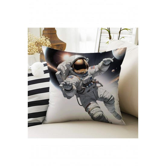 Astronot Kozmonot Desenli Erkek Çocuk Dekoratif Çift Taraflı Kırlent Kılıfı 43x43cm