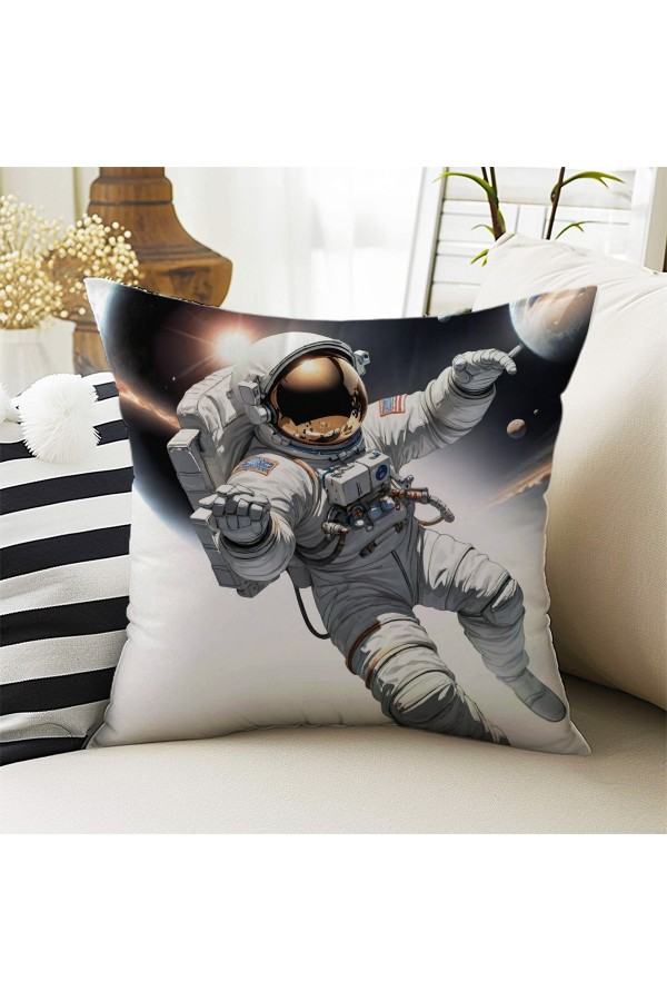 Astronot Kozmonot Desenli Erkek Çocuk Dekoratif Çift Taraflı Kırlent Kılıfı 43x43cm