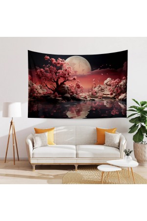 Sakura Ağaçları Ay Manzara Japon Desenli Duvar Örtüsü Duvar Halısı Tapestry Sakura Ağaçları Ay Manzara Japon Desenli Duvar Örtüsü Duvar Halısı Tapestry
