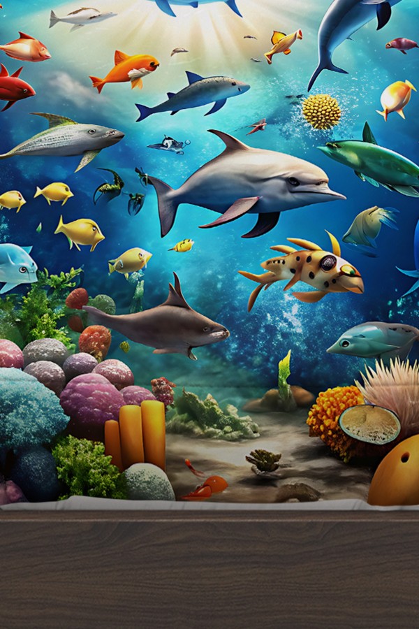 Su Altı Deniz Dünyası Balıklar Desenli Çocuk Tek Kişilik Yastıklı Lastikli Çarşaf Takımı 100x200cm Su Altı Deniz Dünyası Balıklar Desenli Çocuk Tek Kişilik Yastıklı Lastikli Çarşaf Takımı 100x200cm