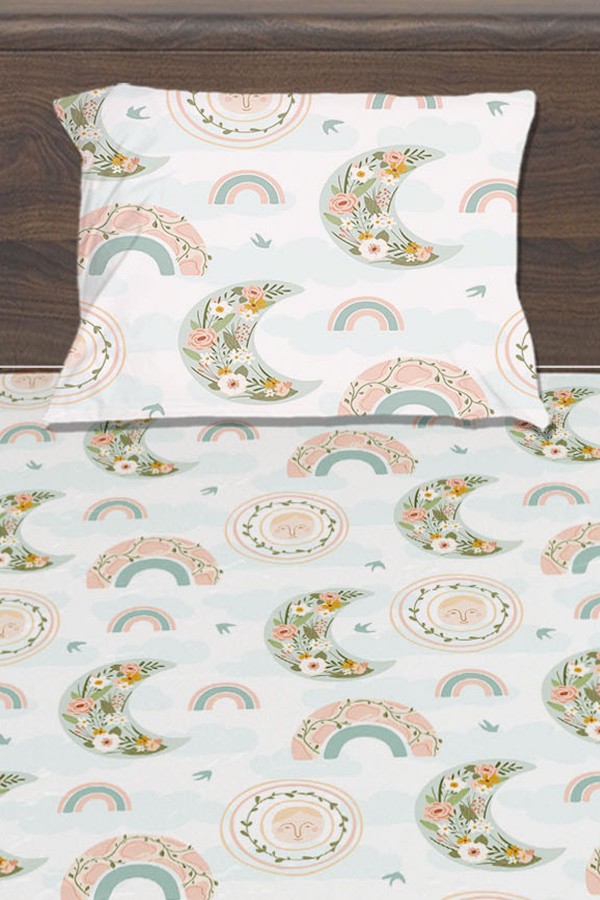 Boho Gökkuşağı Desenli Kız Çocuk Tek Kişilik Yastıklı Lastikli Çarşaf Takımı 100x200cm Boho Gökkuşağı Desenli Kız Çocuk Tek Kişilik Yastıklı Lastikli Çarşaf Takımı 100x200cm