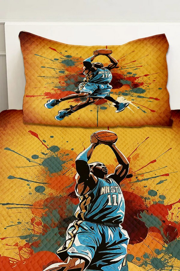 Basketbol Oyuncu Desenli Erkek Çocuk Tek Kişilik Pike Takımı Kapitoneli Yatak Örtüsü Basketbol Oyuncu Desenli Erkek Çocuk Tek Kişilik Pike Takımı Kapitoneli Yatak Örtüsü