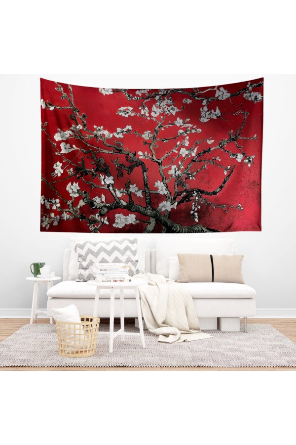 Van Gogh Kırmızı Zemin Badem Ağacı Desenli Duvar Örtüsü Duvar Halısı Tapestry Van Gogh Kırmızı Zemin Badem Ağacı Desenli Duvar Örtüsü Duvar Halısı Tapestry