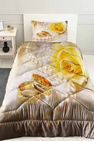 Sarı Güllü Yüzük Nişan Evlilik Desenli Tek Kişilik Kapitoneli Yorgan Yastık Kılıflı Sarı Güllü Yüzük Nişan Evlilik Desenli Tek Kişilik Kapitoneli Yorgan Yastık Kılıflı