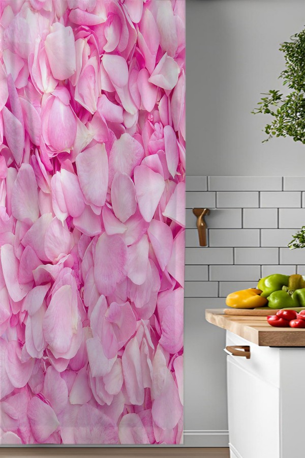 Pembe Gül Yaprakları Desenli Djital Baskılı Yemek Odası Mutfak Fon Perde 140x260cm