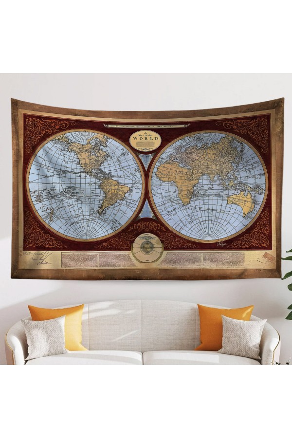 Eski Dünya Haritası Desenli Duvar Örtüsü Duvar Halısı Tapestry Eski Dünya Haritası Desenli Duvar Örtüsü Duvar Halısı Tapestry