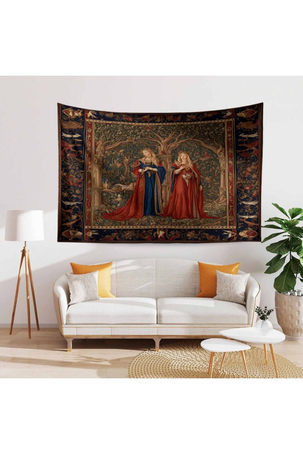 Ortaçağ Kale Fransız Desenli Duvar Örtüsü Duvar Halısı Tapestry Ortaçağ Kale Fransız Desenli Duvar Örtüsü Duvar Halısı Tapestry