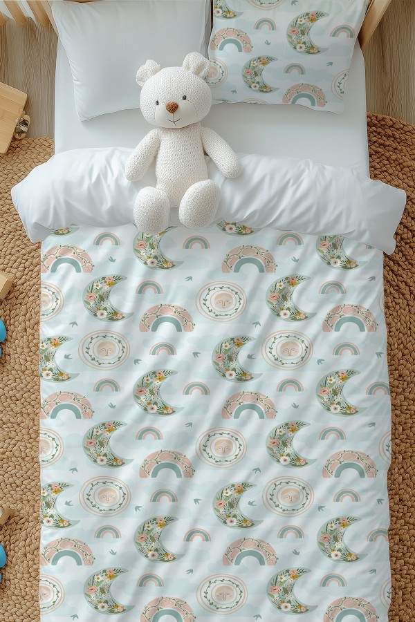 Boho Gökkuşağı Desenli Kız Çocuk Tek Kişilik Nevresim Takımı Yastık Kılıflı