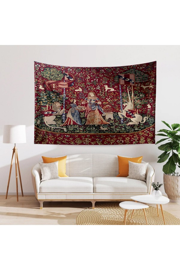 Ortaçağ Unicorn Fransız Desenli Duvar Örtüsü Duvar Halısı Tapestry Ortaçağ Unicorn Fransız Desenli Duvar Örtüsü Duvar Halısı Tapestry