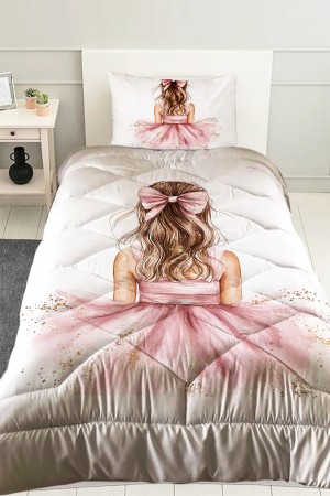 Pembe Fiyonklu Sarı Kız Desenli Çocuk Tek Kişilik Kapitoneli Yorgan Yastık Kılıflı Pembe Fiyonklu Sarı Kız Desenli Çocuk Tek Kişilik Kapitoneli Yorgan Yastık Kılıflı