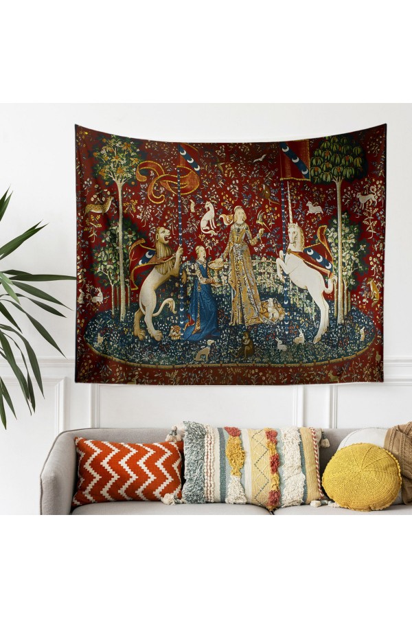 Ortaçağ Unicorn Fransız Desenli Duvar Örtüsü Duvar Halısı Tapestry Ortaçağ Unicorn Fransız Desenli Duvar Örtüsü Duvar Halısı Tapestry