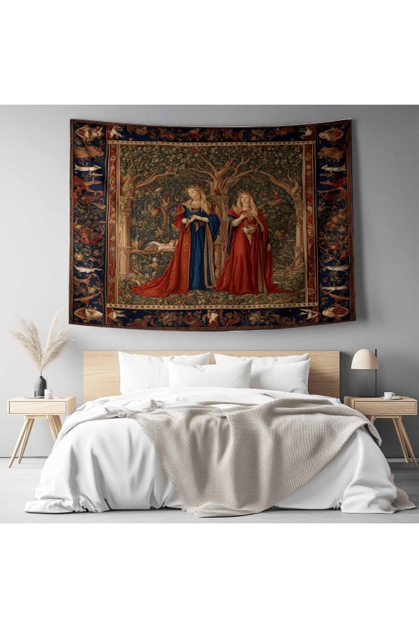 Ortaçağ Kale Fransız Desenli Duvar Örtüsü Duvar Halısı Tapestry Ortaçağ Kale Fransız Desenli Duvar Örtüsü Duvar Halısı Tapestry