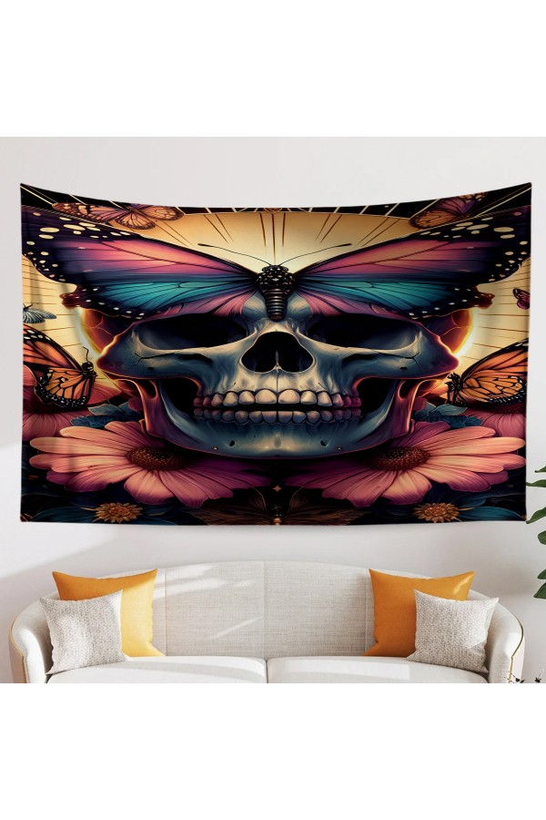 Renkli Kuru Kafa İskelet Çiçek Desenli Duvar Örtüsü Duvar Halısı Tapestry Renkli Kuru Kafa İskelet Çiçek Desenli Duvar Örtüsü Duvar Halısı Tapestry