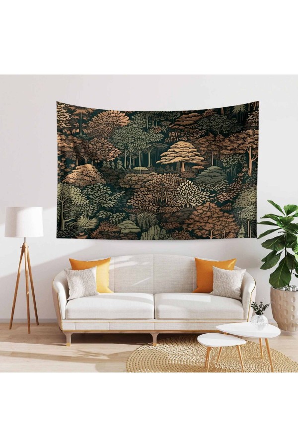 Yeşil Kahverengi Orman Desenli Duvar Örtüsü Duvar Halısı Tapestry Yeşil Kahverengi Orman Desenli Duvar Örtüsü Duvar Halısı Tapestry