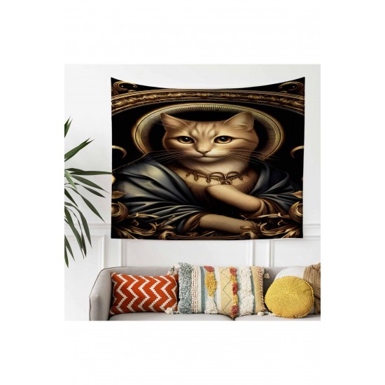 Mona Lisa Kedi Desenli Duvar Örtüsü Duvar Halısı Tapestry