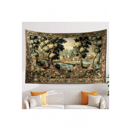 Vintage Fransız Retro Kale Desenli Duvar Örtüsü Duvar Halısı Tapestry