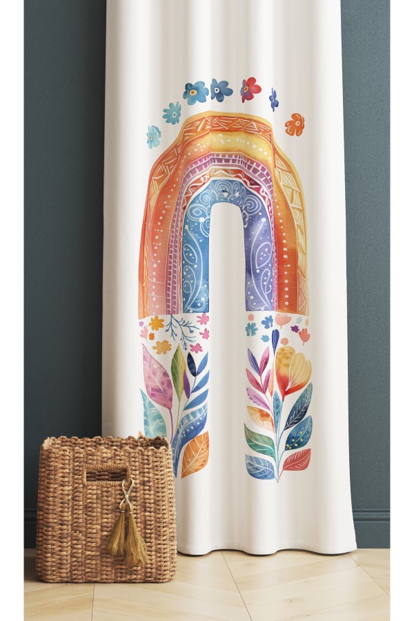 Boho Gökkuşağı Sulu boya Desenli Kız Çocuk Odası Fon Perde 140x260cm Boho Gökkuşağı Sulu boya Desenli Kız Çocuk Odası Fon Perde 140x260cm